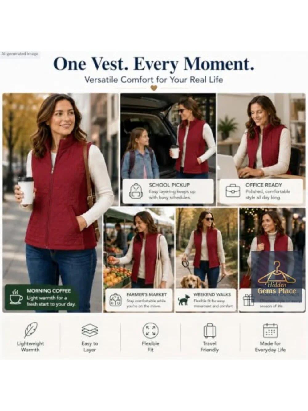 Quilted Sleeveless Vest Lightweight Zip Front Womens Outerwear